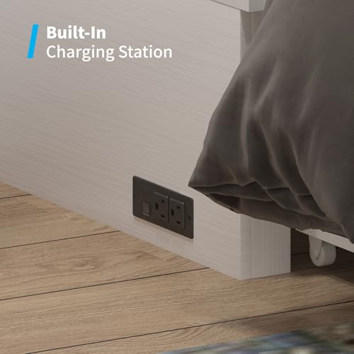 Queen Size White Murphy Bed Cabinet with USB Charging Station H88631