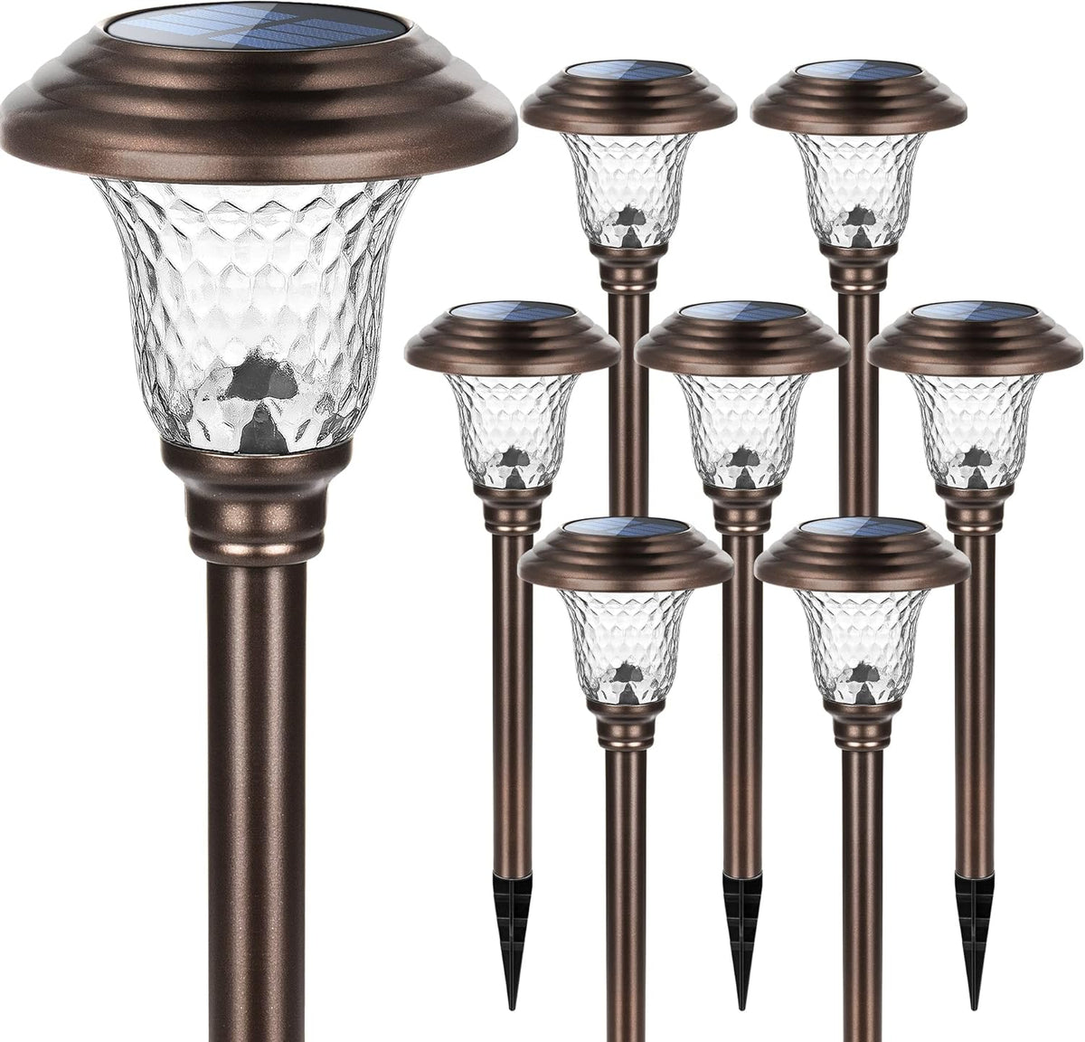 8 Pack Solar Pathway Lights Warm White Brown B7591