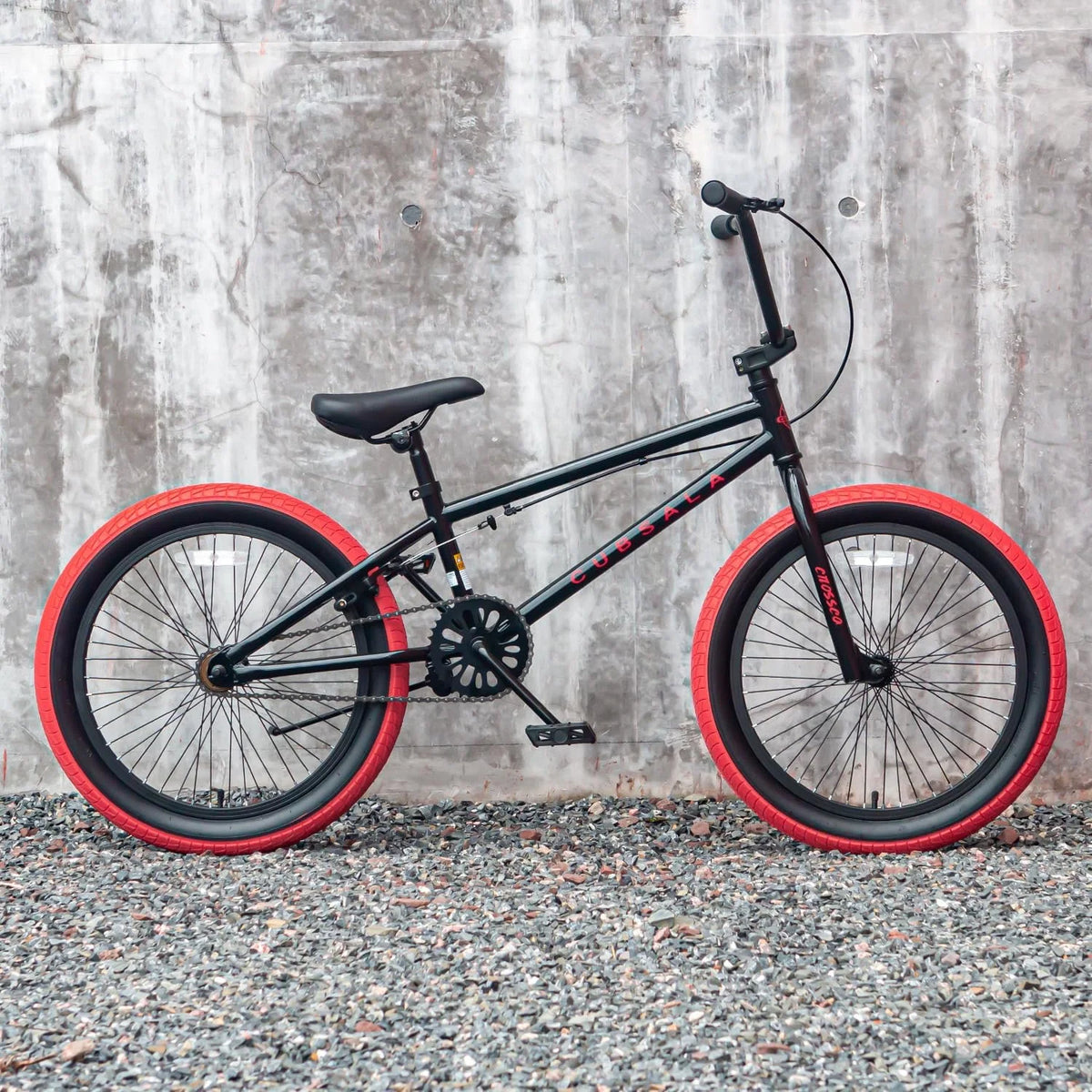 20 in Freestyle BMX Kids Bike Black with Red Tires D56320