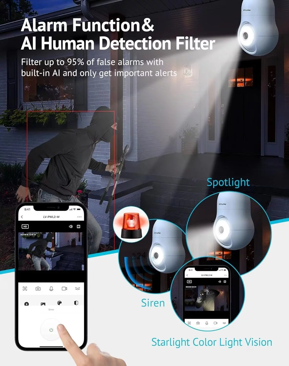 4MP 2K Security Camera Wireless Outdoor Indoor E61952