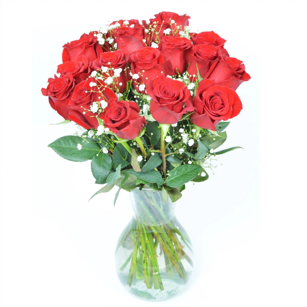 Fresh-Cut Red Roses with Glass Vase S38103