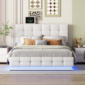 White Queen Size Tufted Upholstered Platform Bed with LED Lights and USB Charger P888980