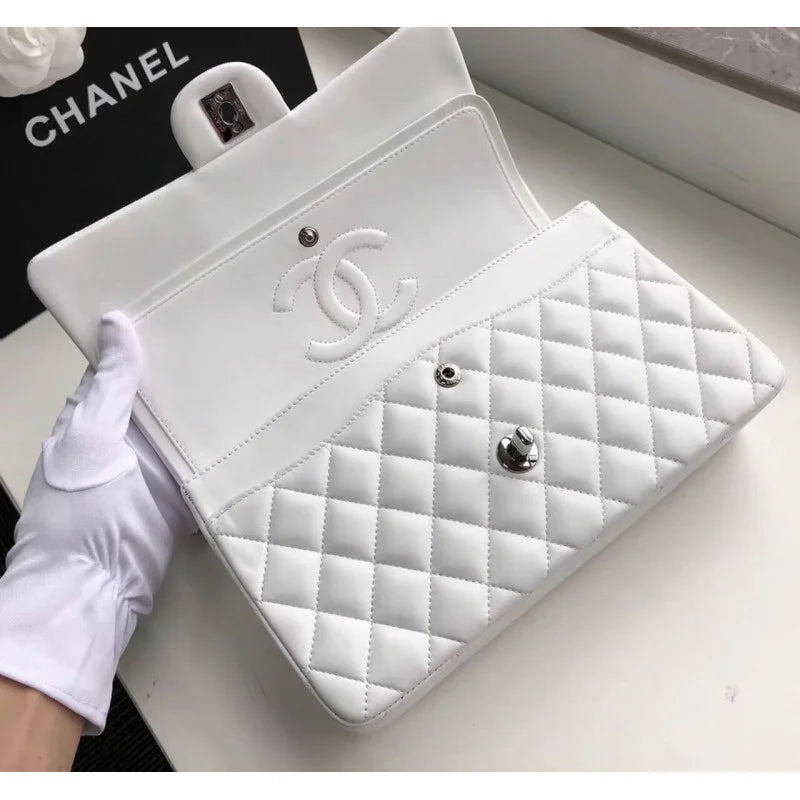 White Medium Size Lambskin Leather Flap Bag Q673303
