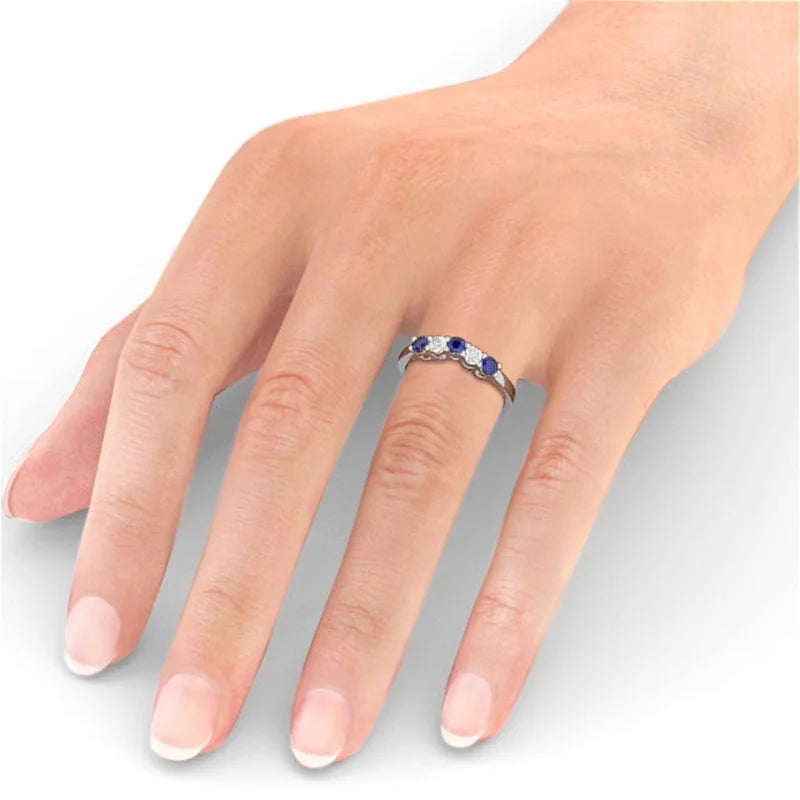 14K White Gold Eternity Band with Blue Sapphire and Diamond P719