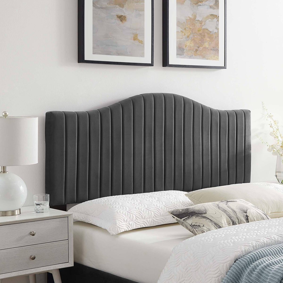 White Channel Tufted Performance Velvet King/California King Headboard W260