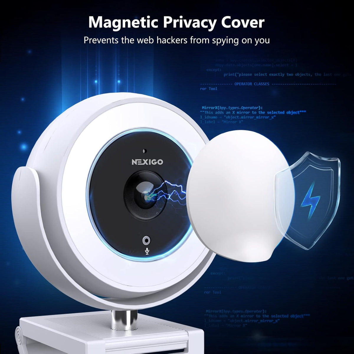 1080P Zoomable Webcam with Remote Control, Privacy Cover, White N519351