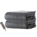 Steel Gray Velveteen Plush Electric Heated Throw Blanket with Auto Shut-Off J39292