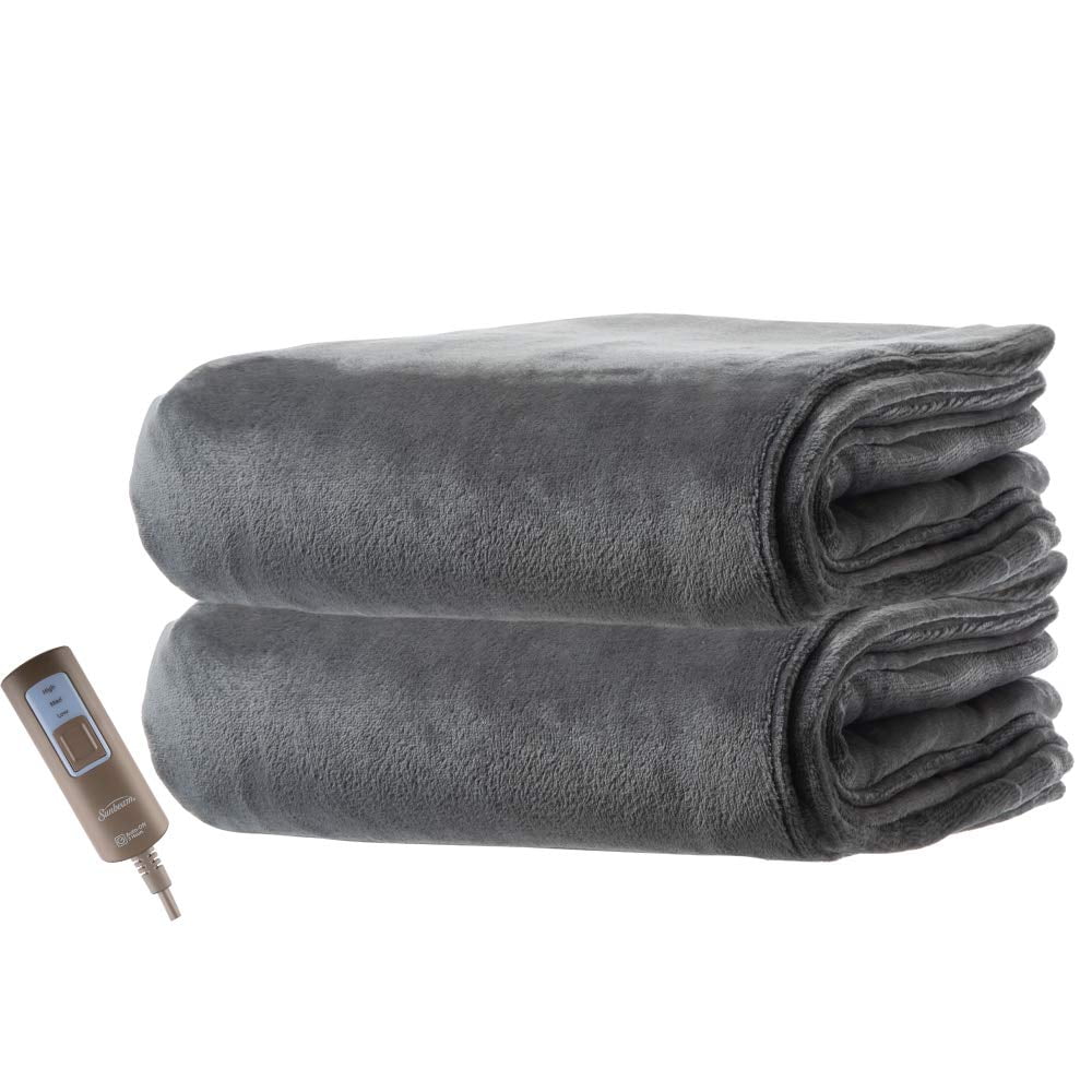Steel Gray Velveteen Plush Electric Heated Throw Blanket with Auto Shut-Off J39292