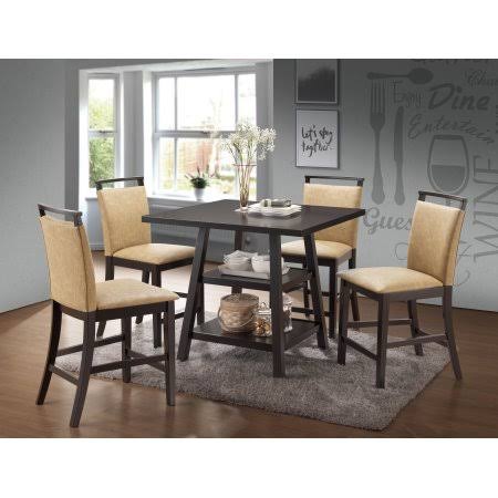Cappuccino Wood Counter Height Dining Table with Storage Shelves F92045