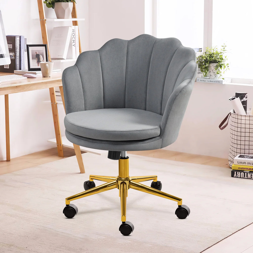 Grey Velvet Adjustable Swivel Office Chair K383807