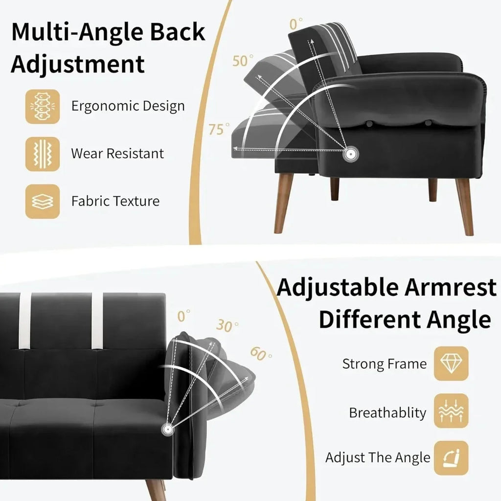 Black Velvet Sofa Bed with Adjustable Armrests I88123