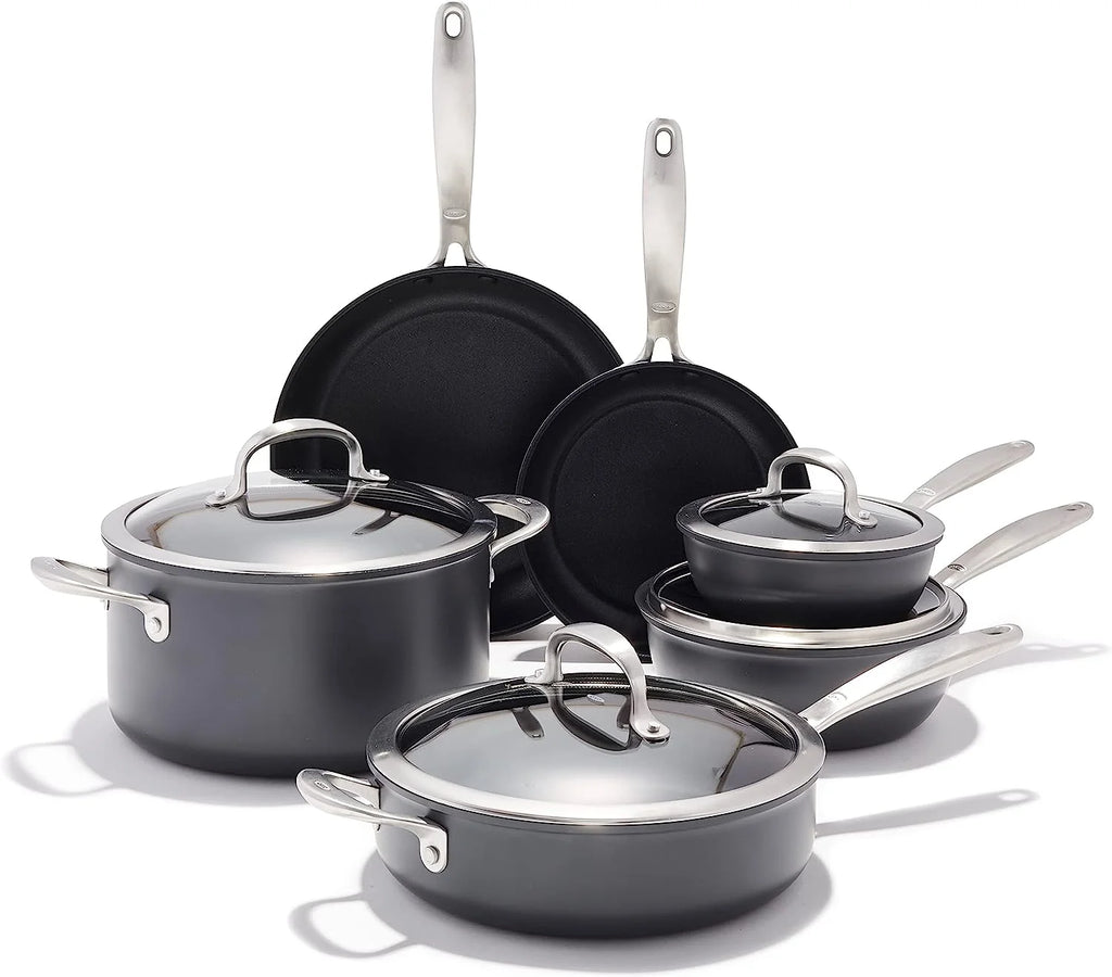 10 Piece Nonstick Cookware Set Stainless Steel Handle Black L7187