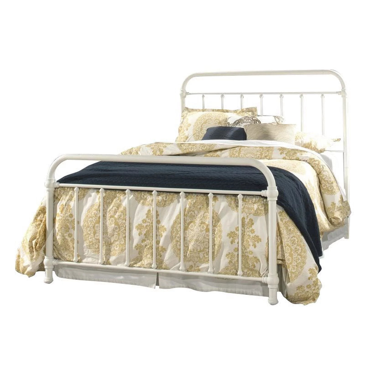 Queen Metal Spindle Panel Bed in White Q679
