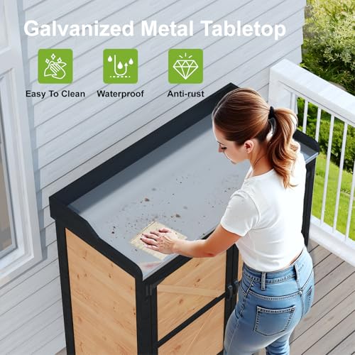 Potting Bench with Metal Table Top J679749
