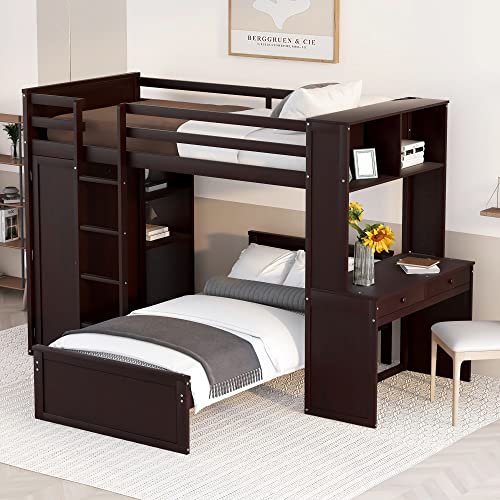 Twin Over Twin Solid Wood Bunk Bed with Storage I741