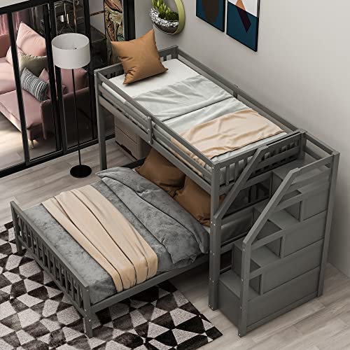 Twin Over Twin Solid Wood Bunk Bed with Storage I741