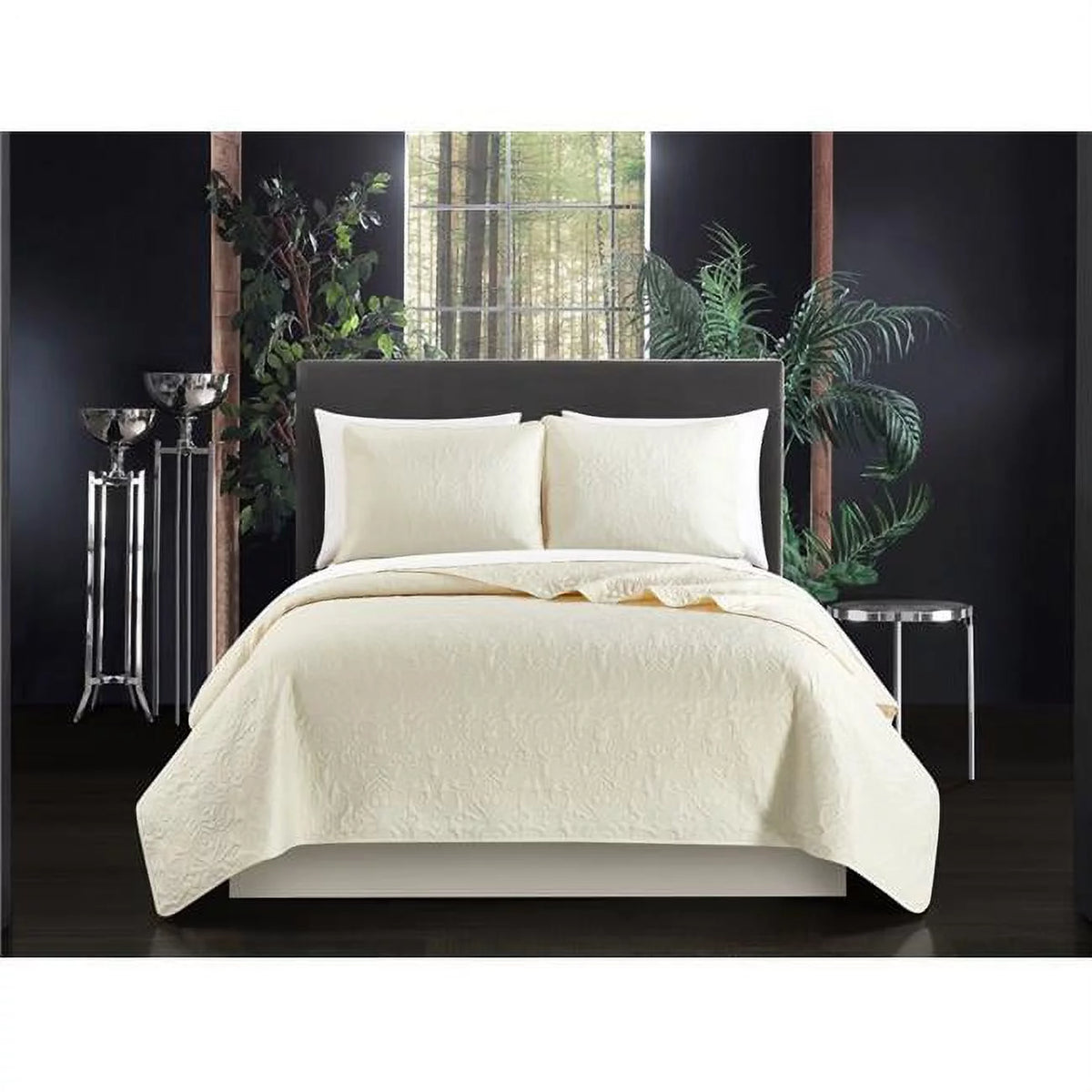Beige King 7 Piece Quilt Set with Sheet Set and Pillow Shams K148