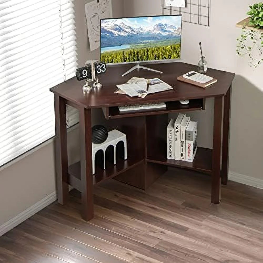 Corner Desk with Keyboard Tray and Shelves T742095