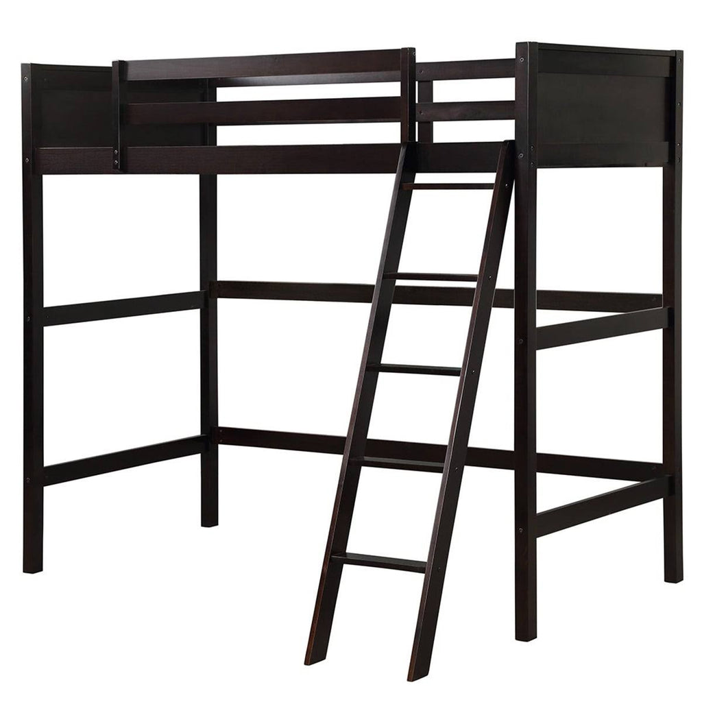 Grey Solid Wood Loft Bed with Angled Ladder Y506847