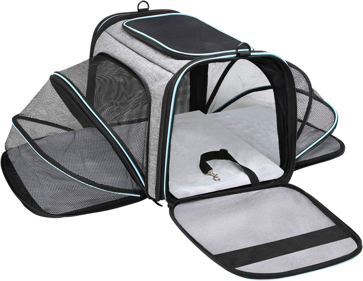 Portable Pet Carrier 2 Sides Expandable Soft-Sided Large Cats Carrier Collapsible Kennel Travel 4 Doors with Removable Pads and 3 Pockets Pack of 2 P336346
