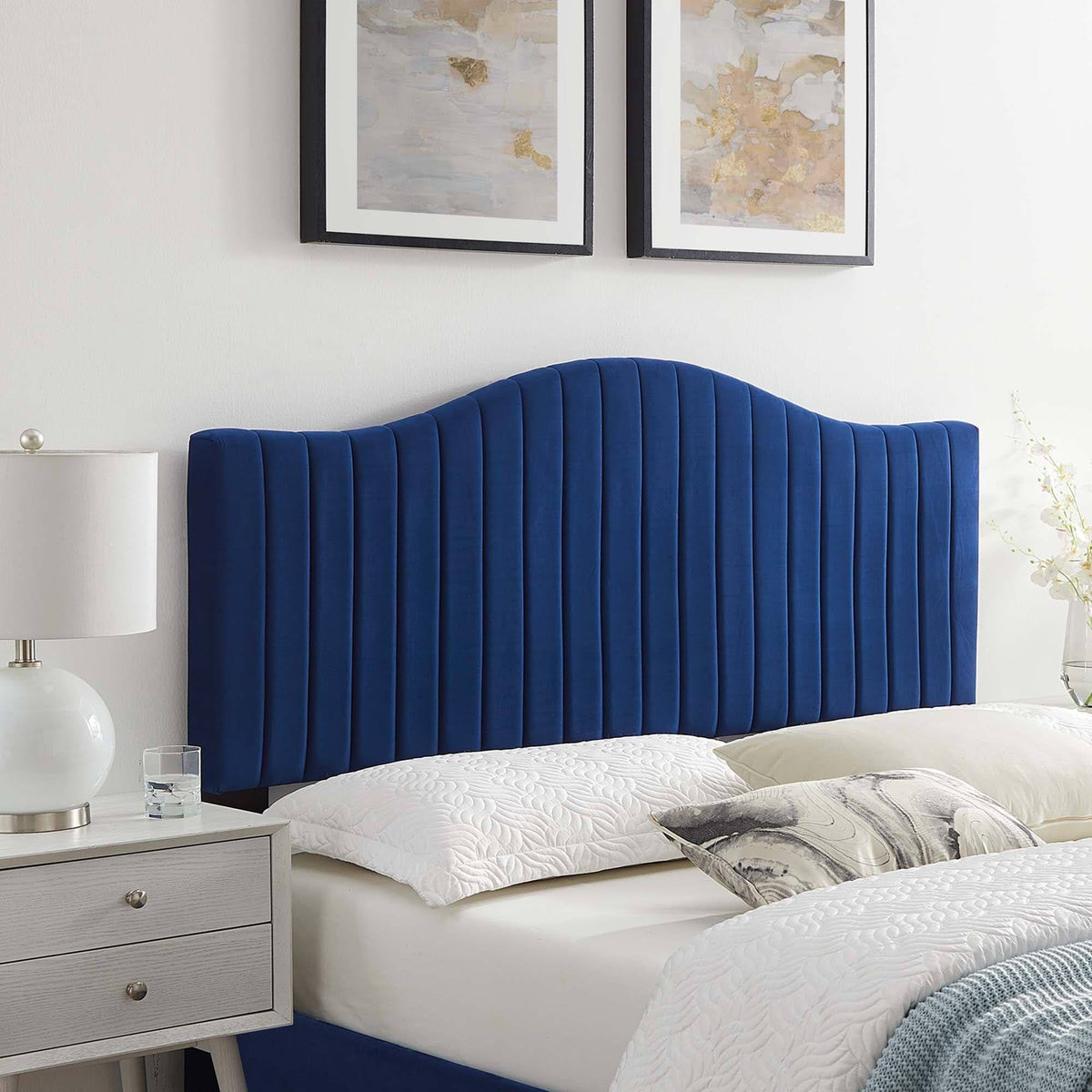 White Channel Tufted Performance Velvet King/California King Headboard W260