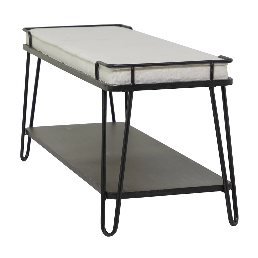 Metal Single Shelf Bench with White Upholstered Seat Q4537