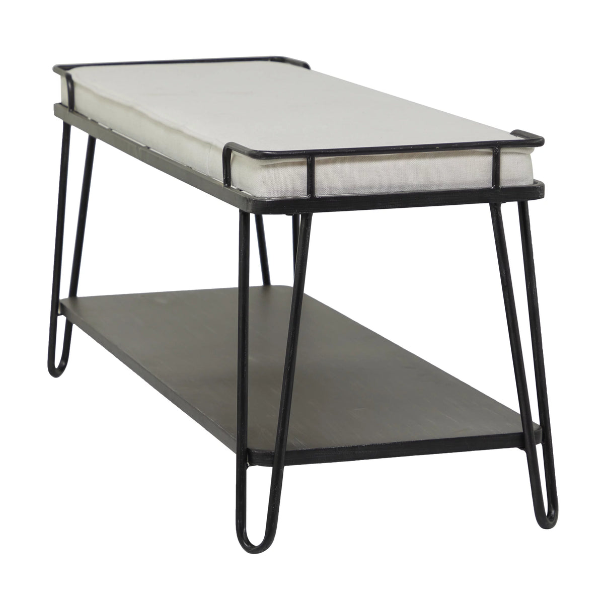 Metal Single Shelf Bench with White Upholstered Seat Q4537
