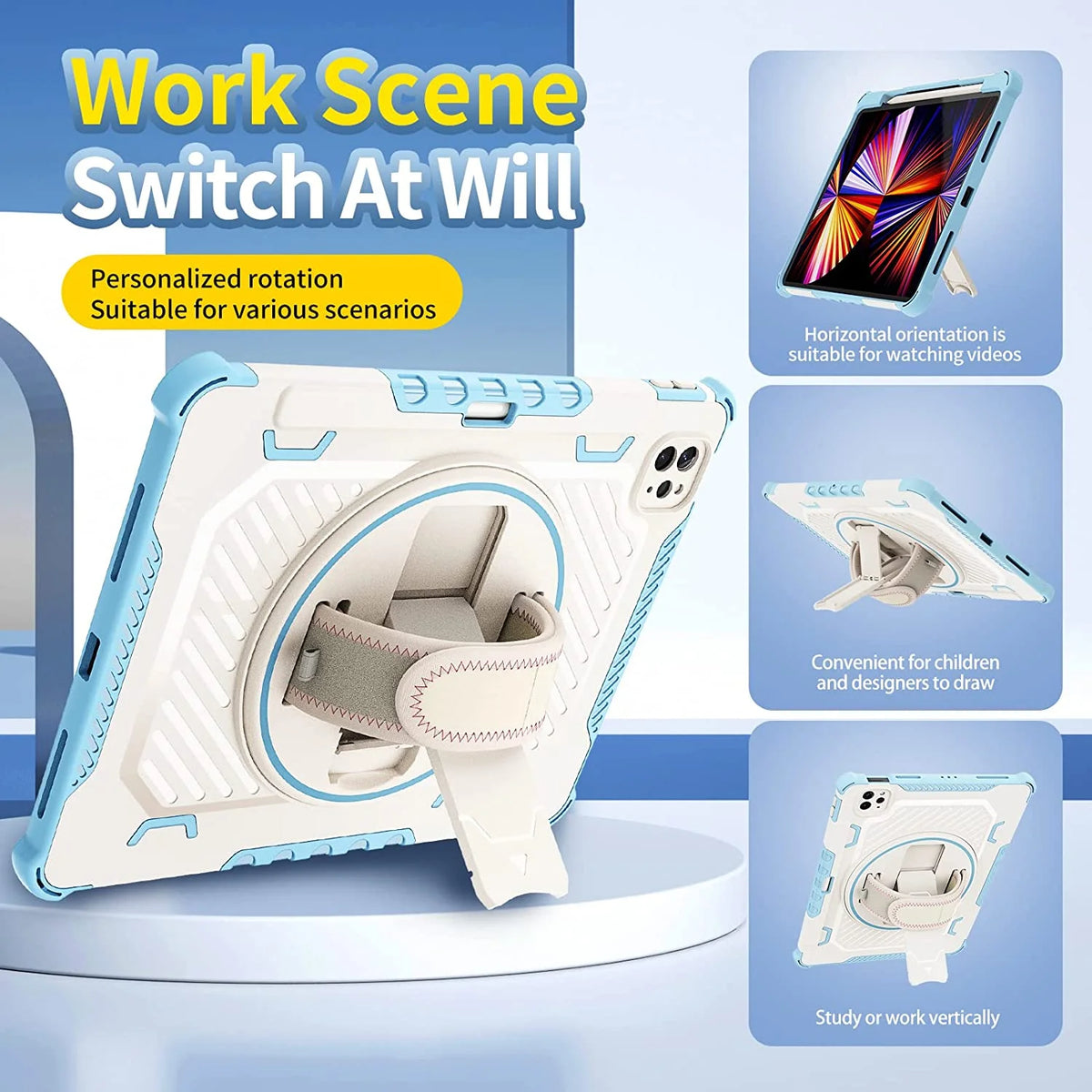 Heavy Duty Protective Case for iPad Pro 12.9 Inch with Rotating Hand Strap & Stand I4777