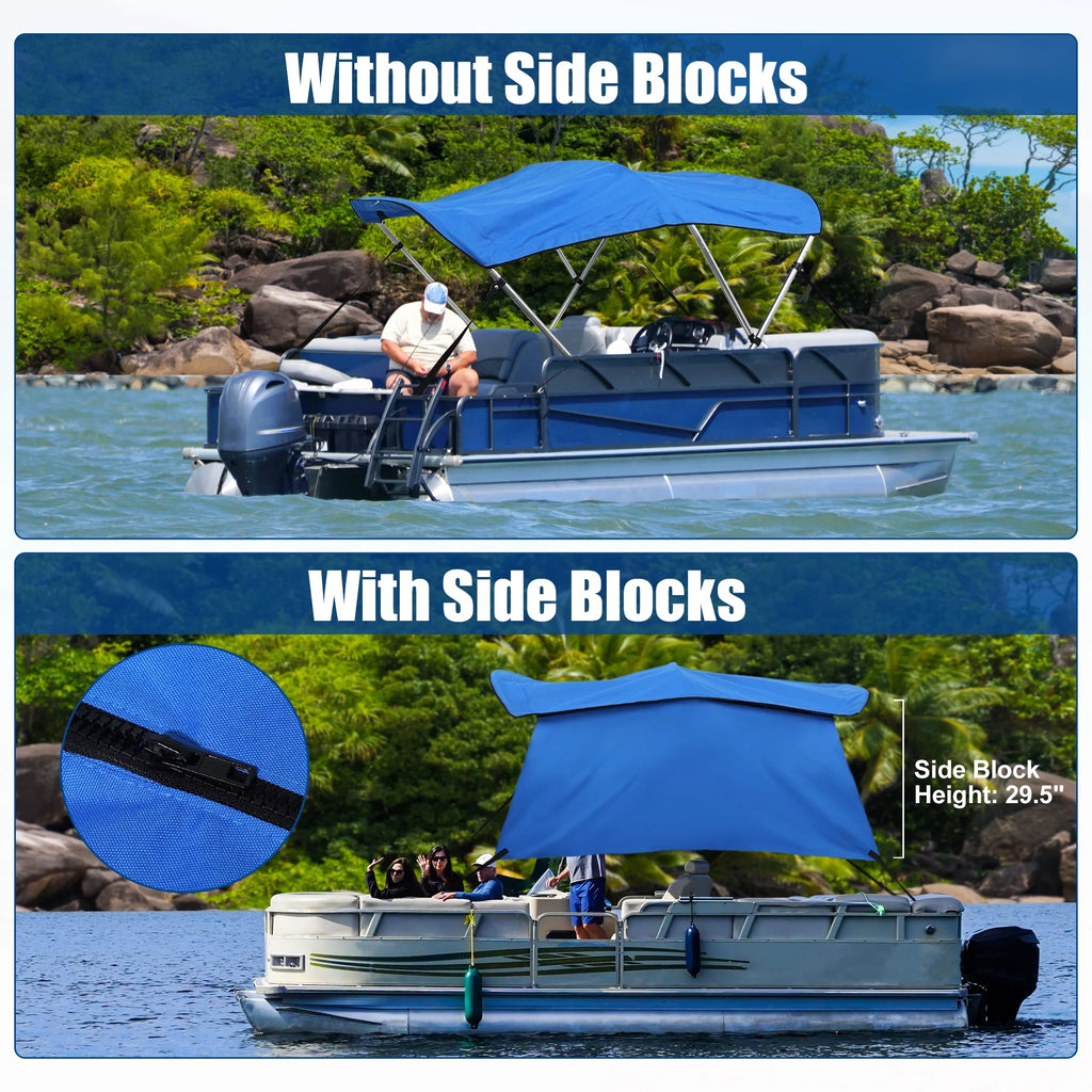600D 3 Bow 6'L x 46"H x 67"-72"W Bimini Top Canvas Cover with Detachable Side Blocks Storage Blue O329