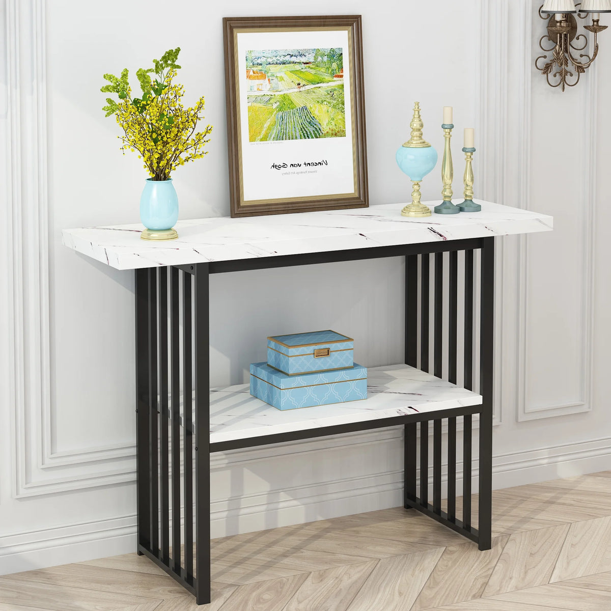 Black & White 42-Inch Console Table with Metal Legs L7444