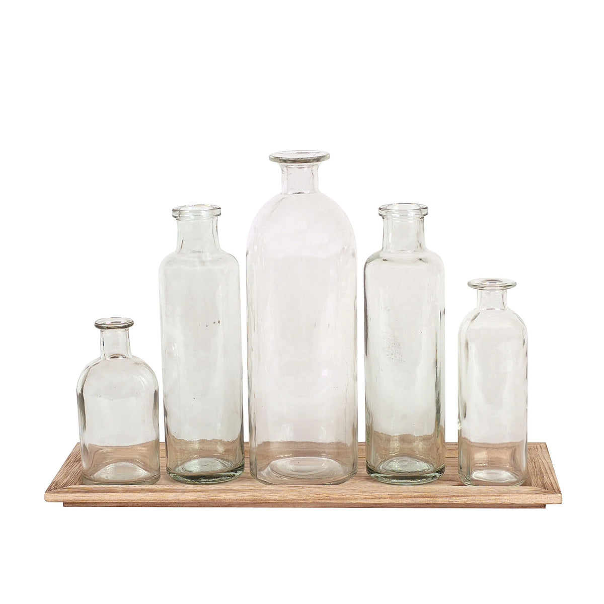 Vintage Bottle Vases on Wood Tray, 6 Pieces Z8781