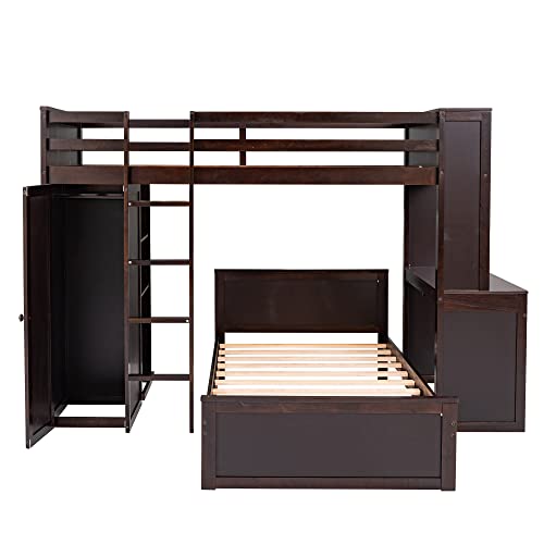 Twin Over Twin Solid Wood Bunk Bed with Storage I741