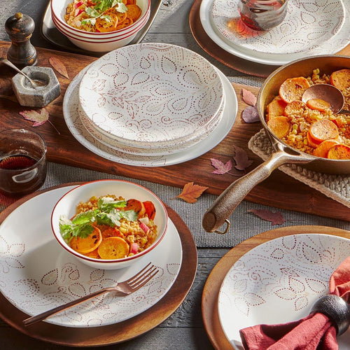 12-Piece Dinnerware Set Service for 4 red, White O495