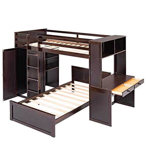Twin Over Twin Solid Wood Bunk Bed with Storage I741