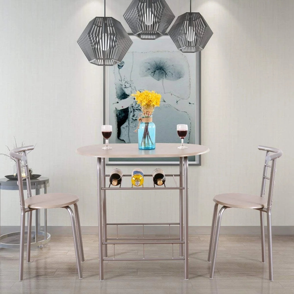 3 Piece Dining Table & Chair Set with Wine Rack Storage Shelf V391