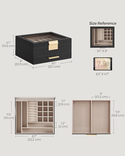 3-Layer Jewelry Box with Glass Lid and 2 Drawers N246