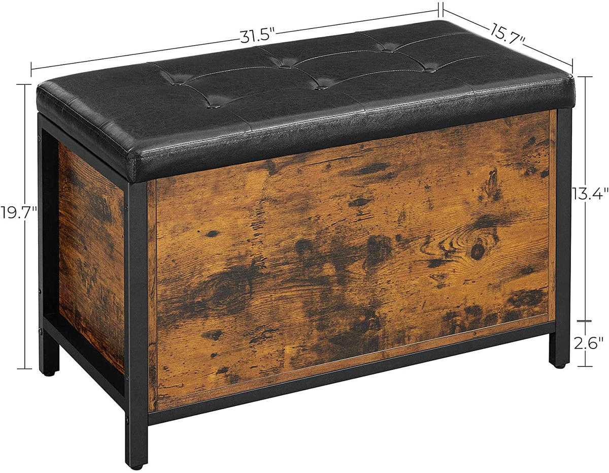 Rustic Brown and Black Storage Bench with Padded Seat J8648