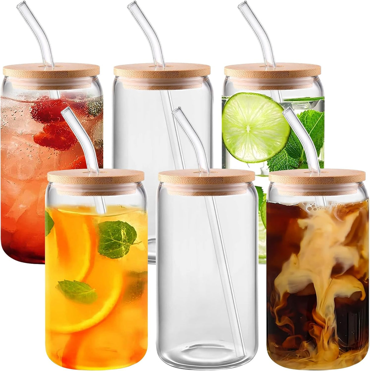 16 oz Glass Tumbler with Bamboo Lid and Straw A47366