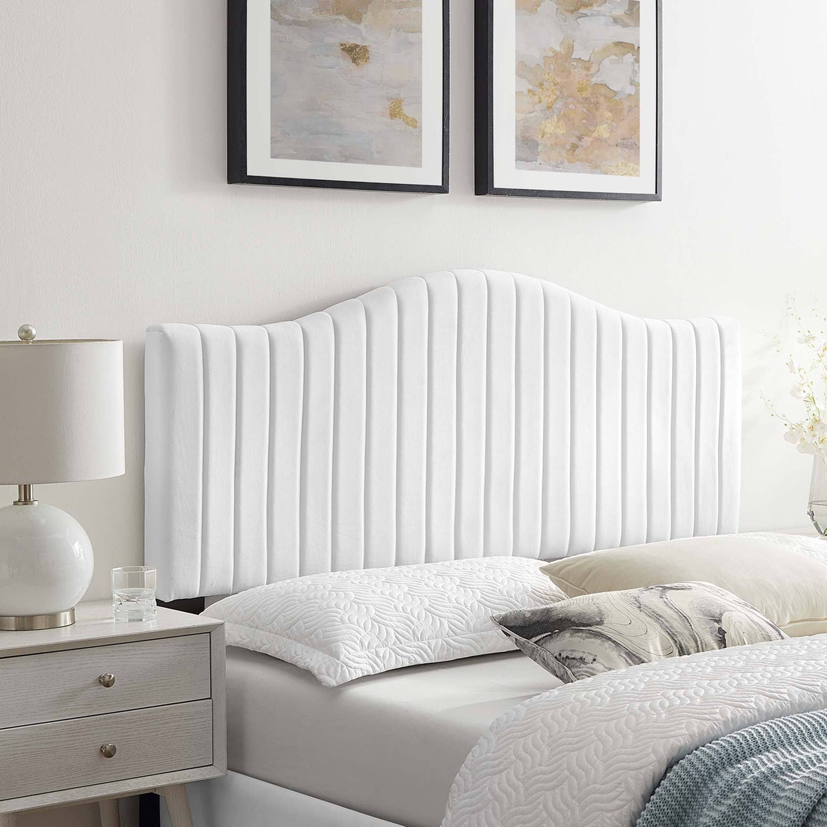 White Channel Tufted Performance Velvet King/California King Headboard W260