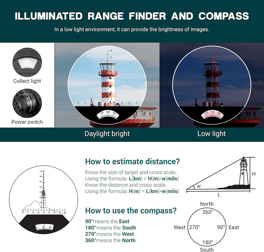 10X50 Waterproof Marine Binoculars with Rangefinder and Compass H5848