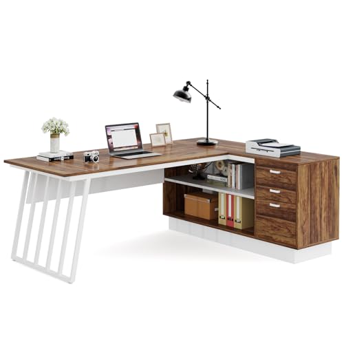71-Inch L-Shaped Executive Desk with Cabinet and Drawers N1416