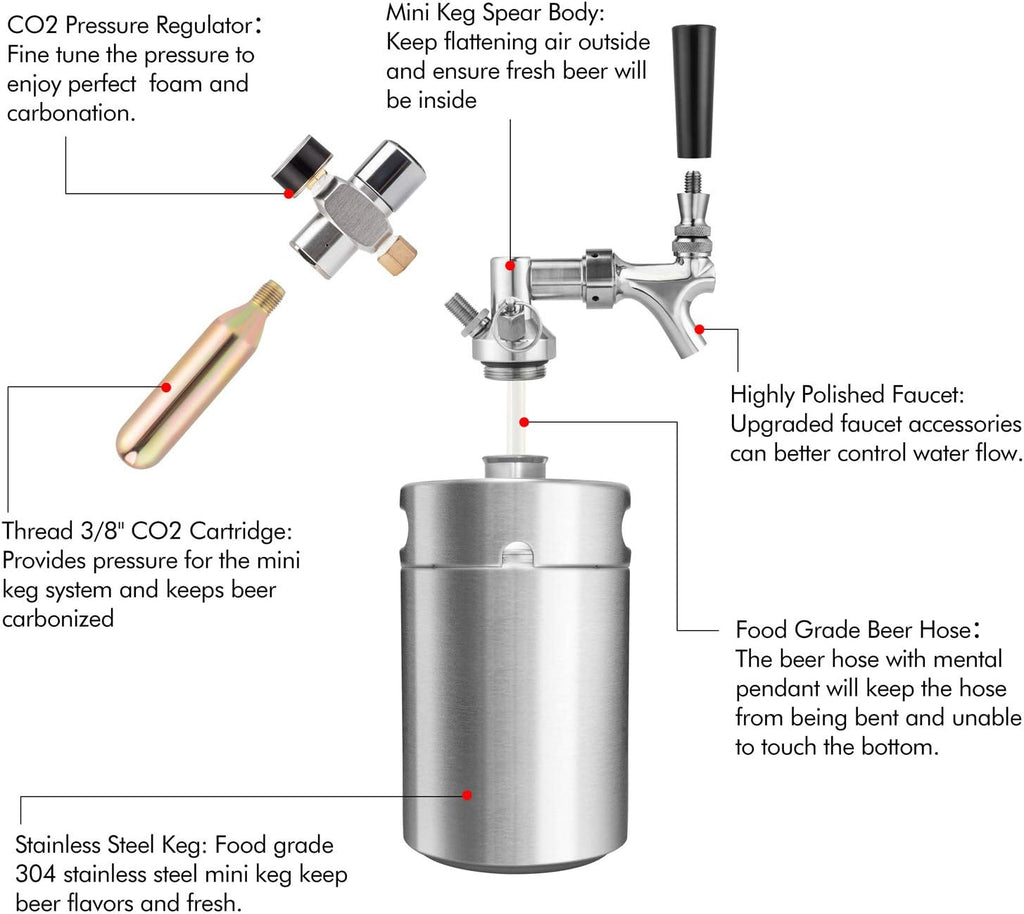 64oz Stainless Steel Pressurized Mini Keg Growler with Co2 Regulator Z232