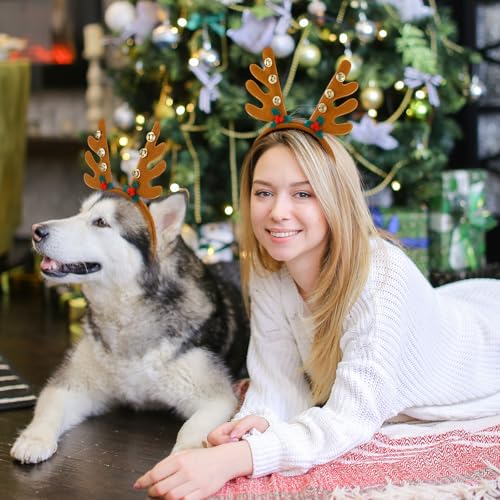 36 Pcs Christmas Reindeer Antler Headbands with Bell W423348