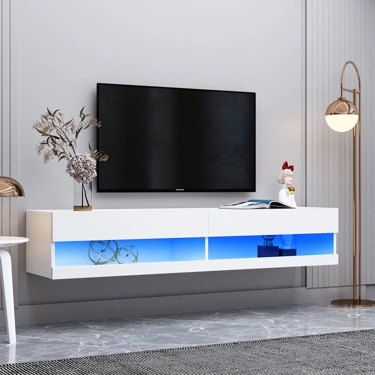 Wall Mounted Floating 80" TV Stand with 20 Color LEDs White A729639