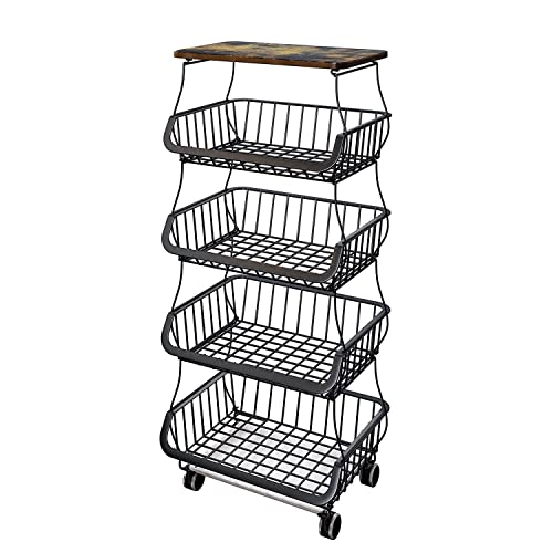 5 Tiers Metal Kitchen Storage Cart with Wheels C296363