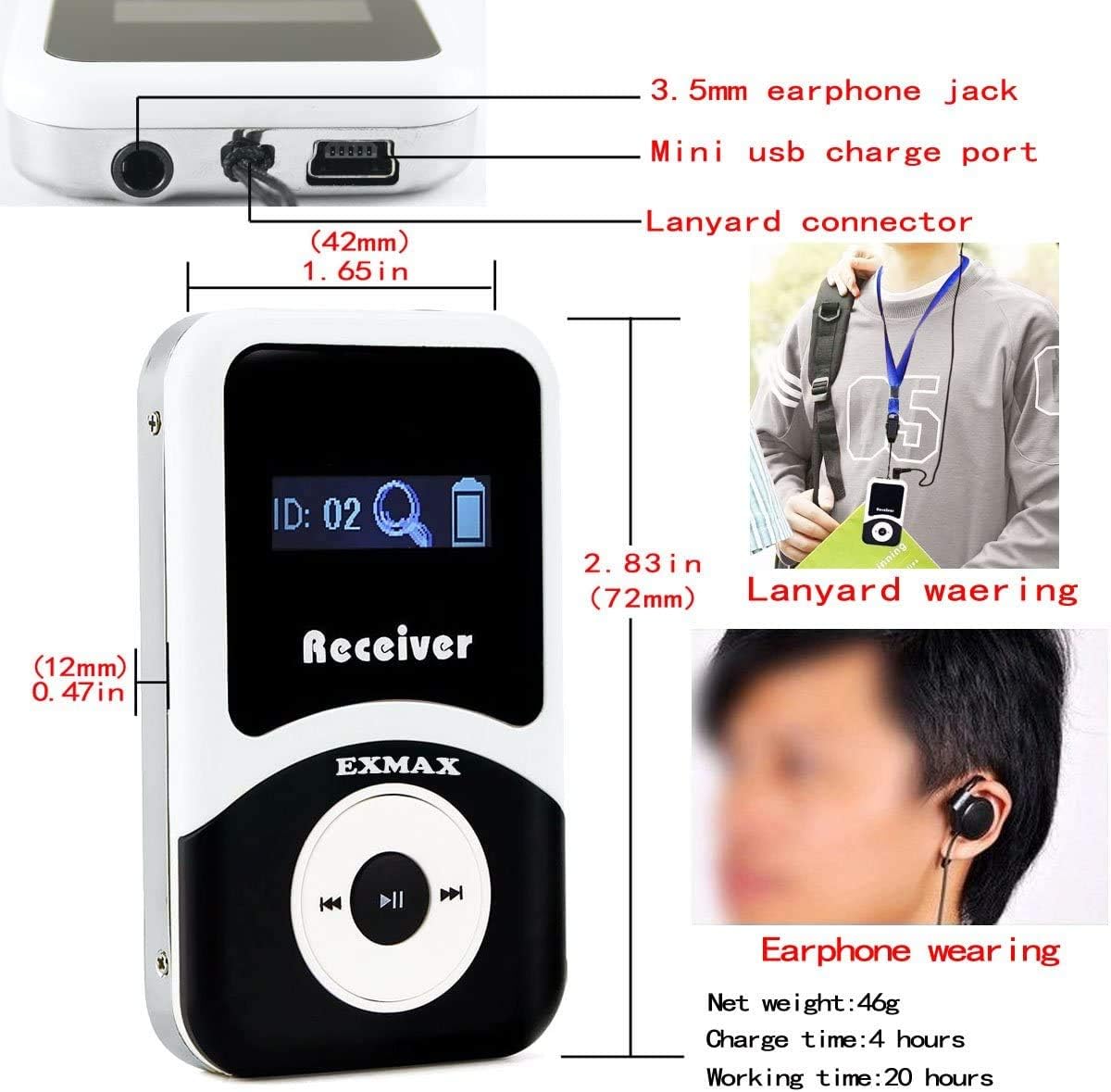 1 Transmitter 15 Receivers Wireless Tour Guide System with Charge Station E821328
