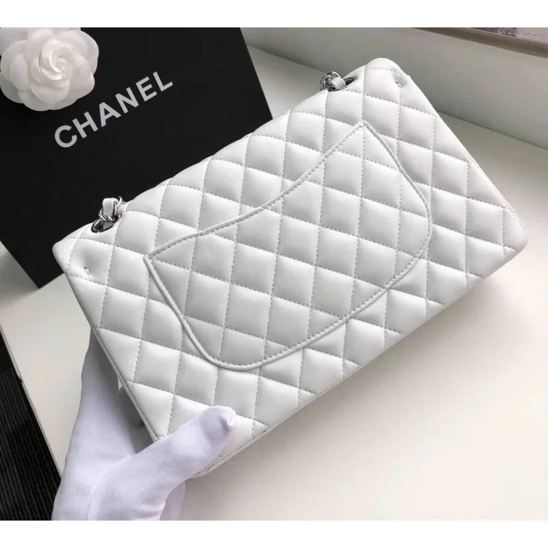 White Medium Size Lambskin Leather Flap Bag Q673303