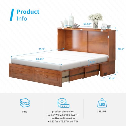 Queen Size White Murphy Bed Cabinet with USB Charging Station H88631