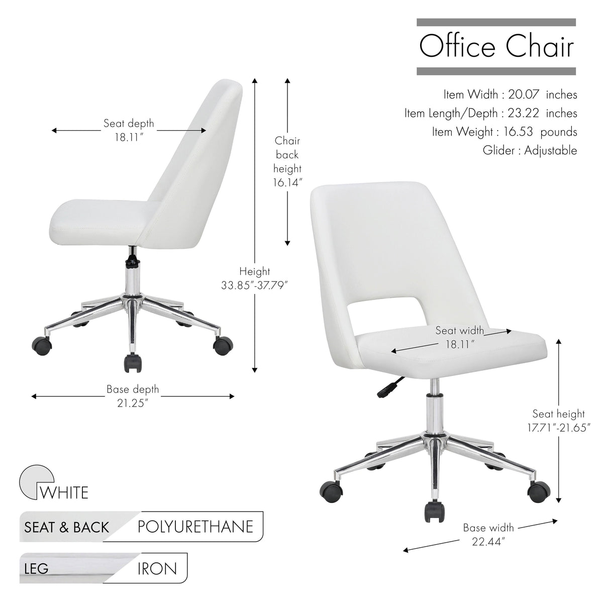 White Fabric Office Task Chair Q732