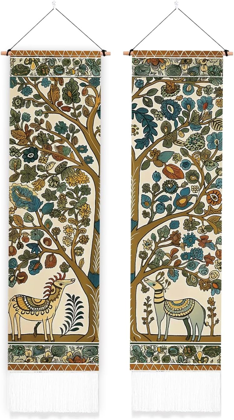 2 Pack Deer and Tree Tapestry with Tassels A1461